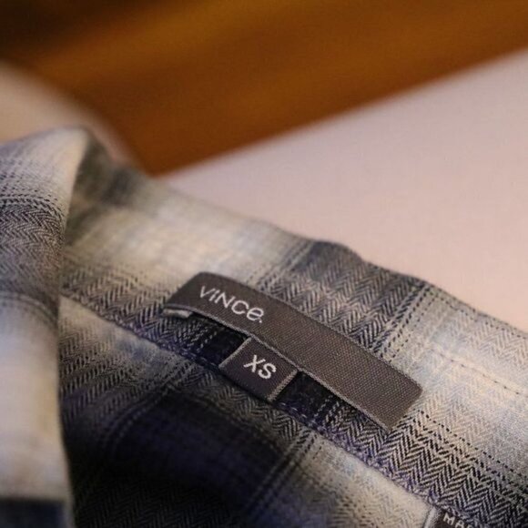 Vince Blue Plaid Button Down Tunic Shirt Sz XS - Picture 4 of 10